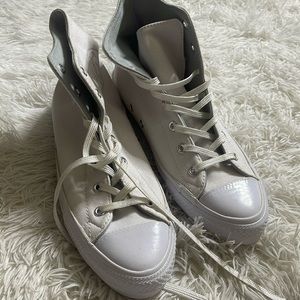 All white high top converse